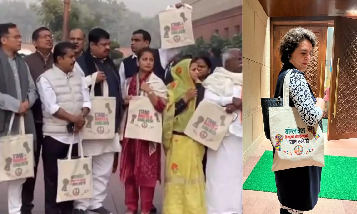 Cong MPs express solidarity with Bangladesh's minorities with message on handbags