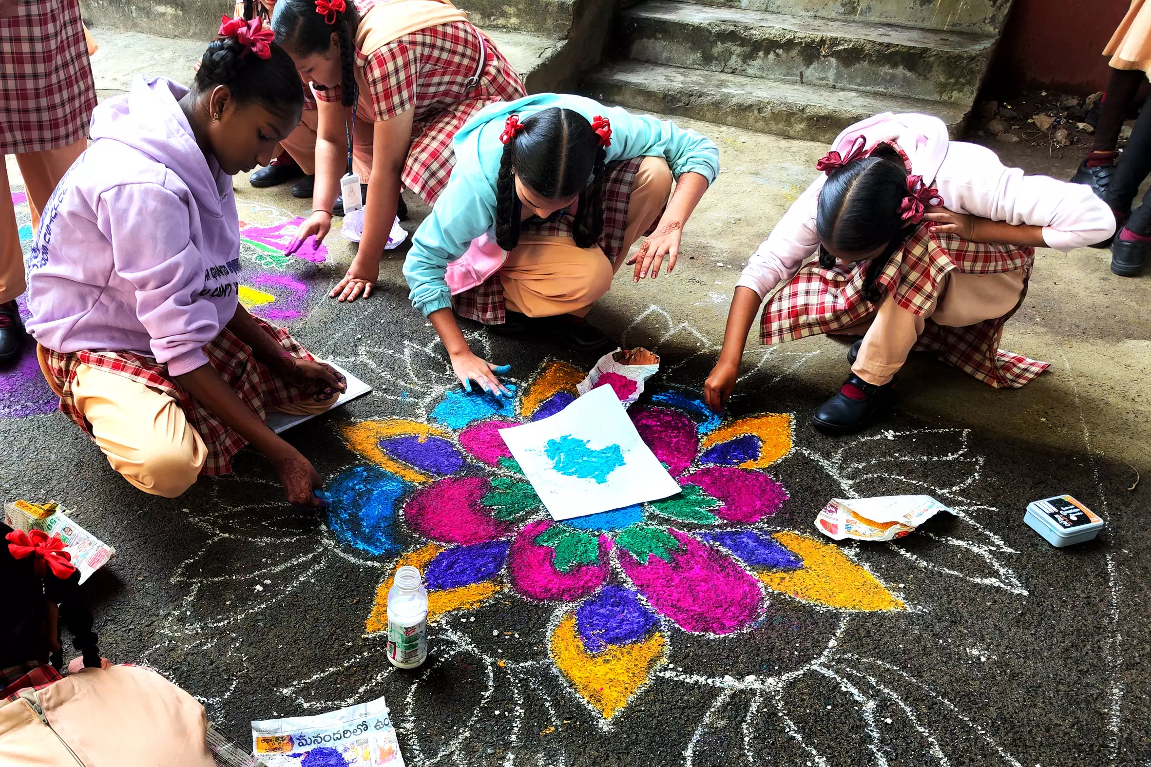 Ahead of Sankranti, Vizag school campuses decked up with rangolis