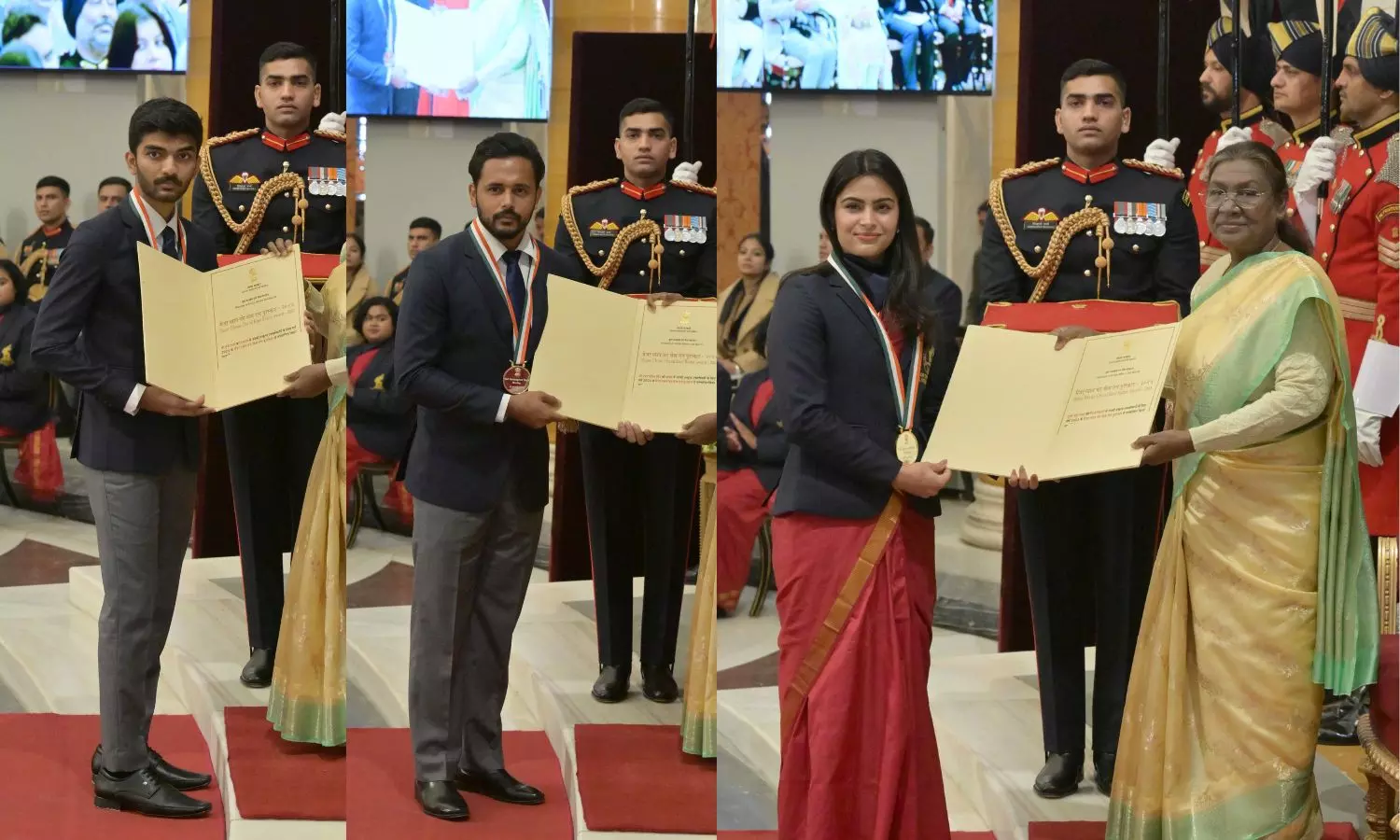 D Gukesh, Manu Bhaker, Harmanpreet Singh, Praveen Kumar receive Khel Ratna award