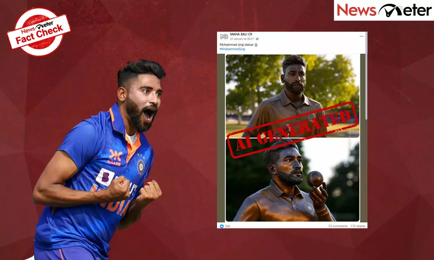 Fact Check: Mohammed Siraj gets his own statues? No, images are AI-generated