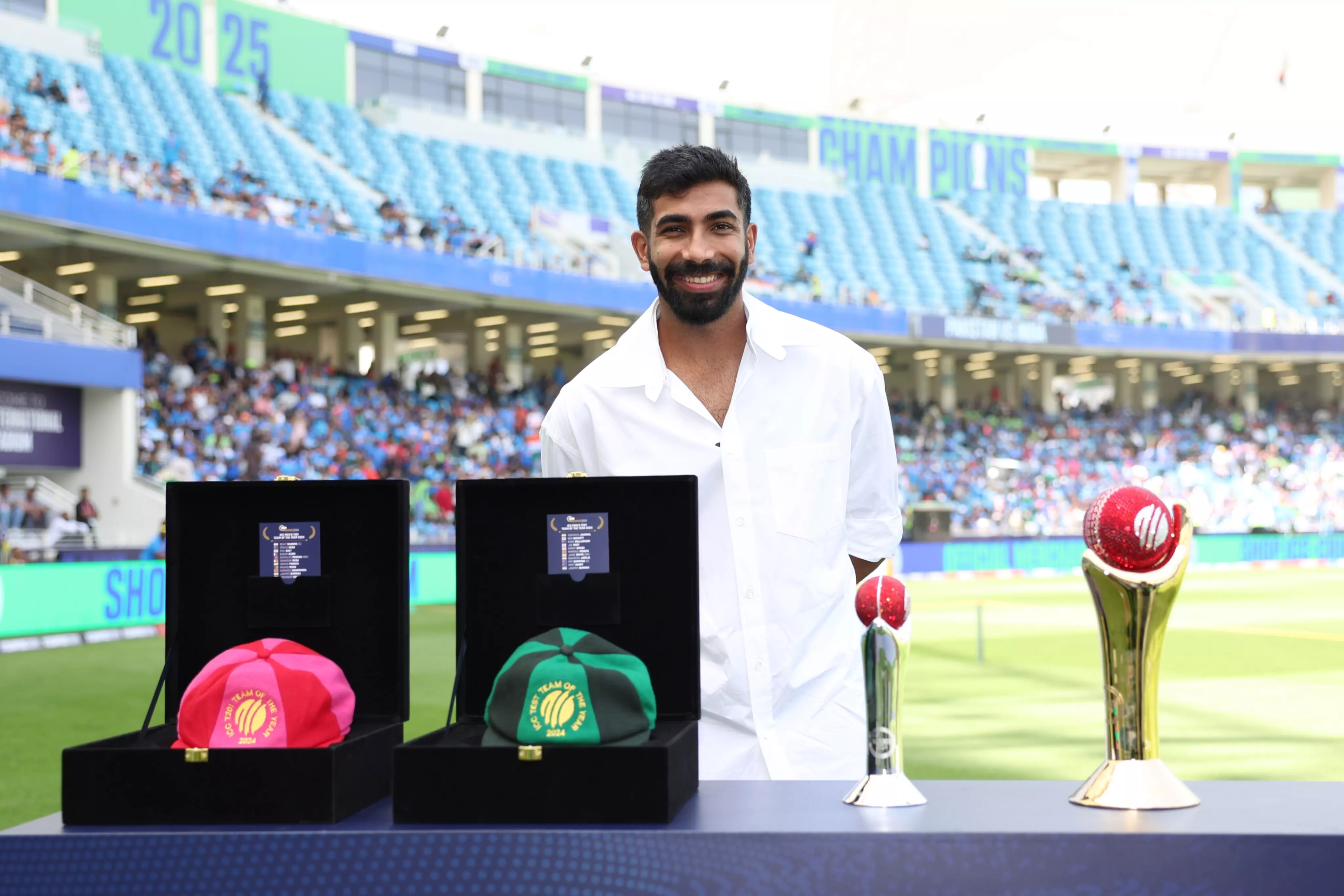 Bumrah receives his ICC awards for 2024 during Ind-Pak match