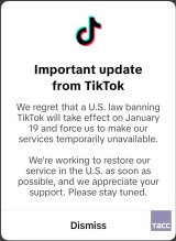 TikTok начал уведомлять пользователей в США о блокировке сервиса с 19 января