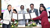 Jharkhand CM Hemant Soren hands over plot documents to Olympians Salima Tete and Nikki Pradhan