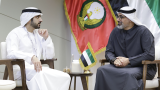 Khaled bin Mohamed bin Zayed meets with Hamdan bin Mohammed bin Rashid on the sidelines of IDEX